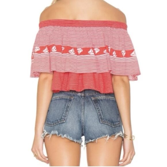 Faithfull the Brand Blouse Top Sz 4 Summer Cropped Nautical Graphic Print - Picture 5 of 16